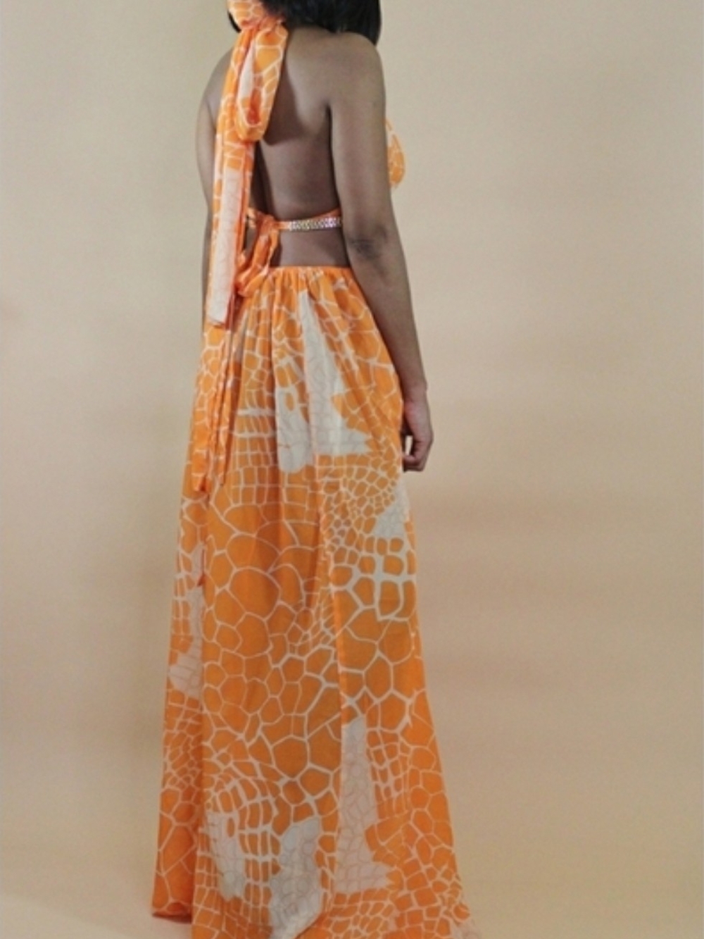 Luxxel Orange and White Halter Maxi with Ring Waist - Picture 2 of 7